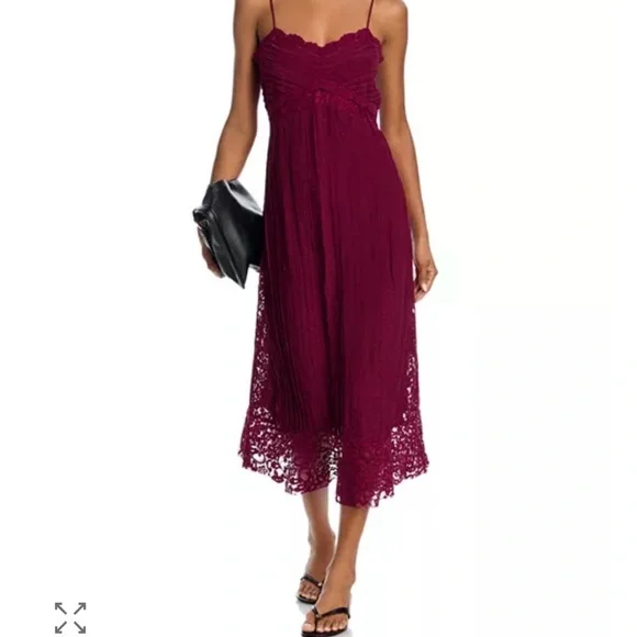 Farm-Rio Spaghetti Strap Lace-Trim Midi Dress in a dark red. - Picture 3 of 11